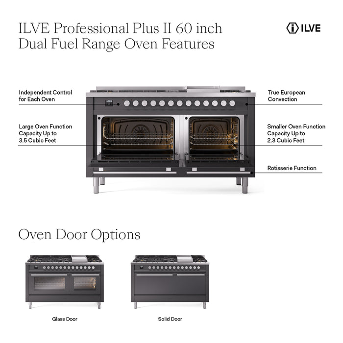 ILVE Professional Plus II 60 Inch Dual Fuel Freestanding Range in Stainless Steel with Trim - UP60FSWMP