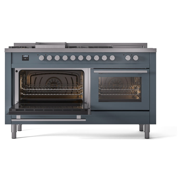 ILVE Professional Plus II 60 Inch Dual Fuel Freestanding Range in Stainless Steel with Trim - UP60FSWMP