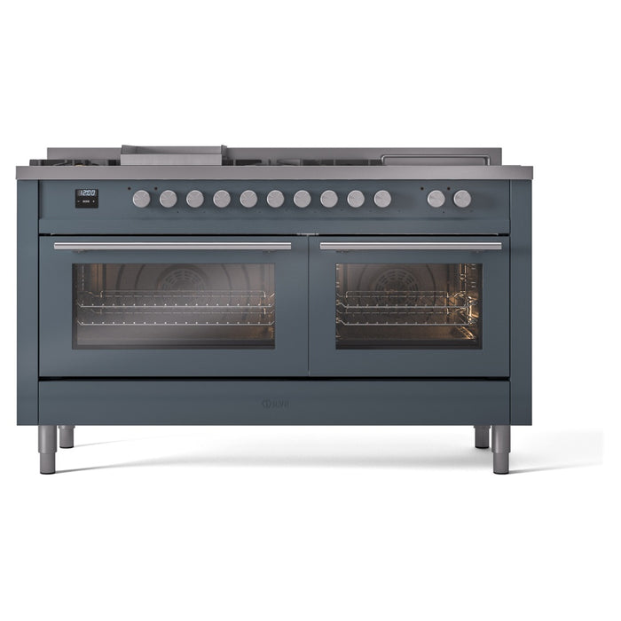 ILVE Professional Plus II 60 Inch Dual Fuel Freestanding Range in Stainless Steel with Trim - UP60FSWMP