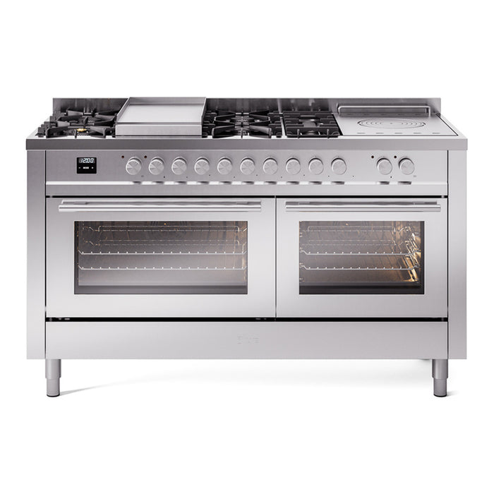 ILVE Professional Plus II 60 Inch Dual Fuel Freestanding Range in Stainless Steel with Trim - UP60FSWMP