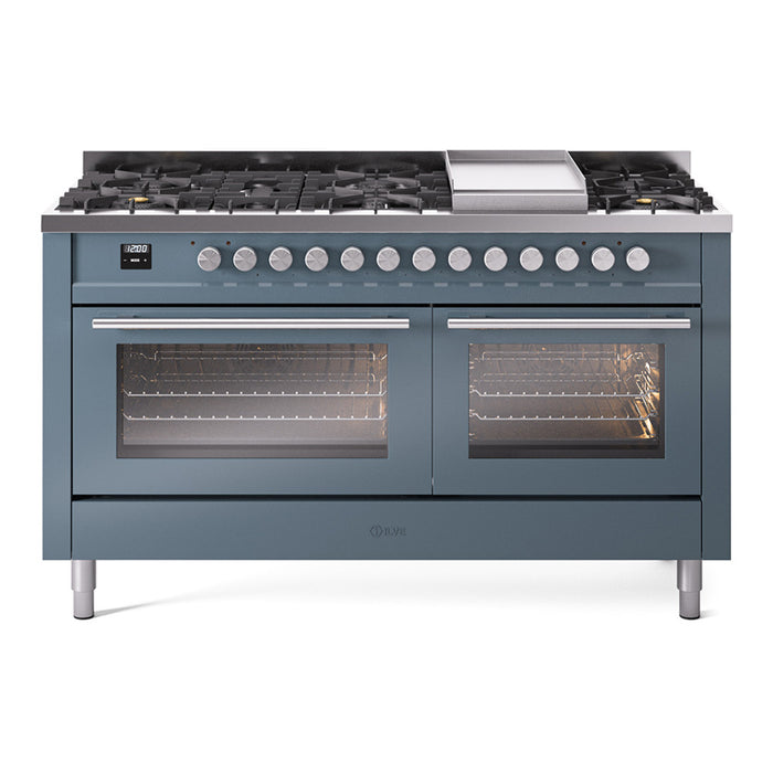 ILVE Professional Plus 60" Dual Fuel Range with 9 Sealed Burners w/Griddle Triple Glass Door - UP60FWMP