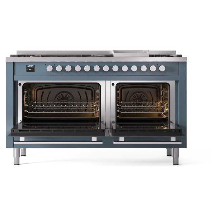 ILVE Professional Plus 60" Dual Fuel Range with 9 Sealed Burners w/Griddle Triple Glass Door - UP60FWMP