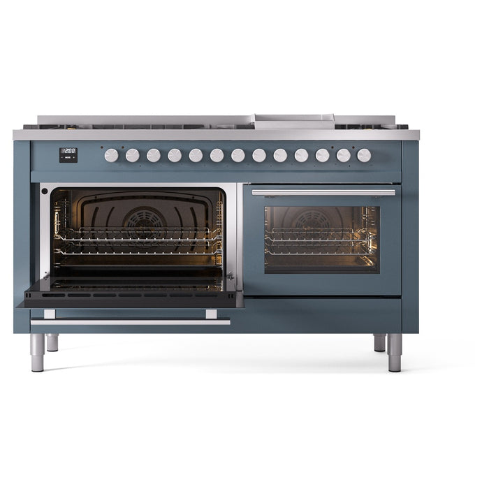 ILVE Professional Plus 60" Dual Fuel Range with 9 Sealed Burners w/Griddle Triple Glass Door - UP60FWMP
