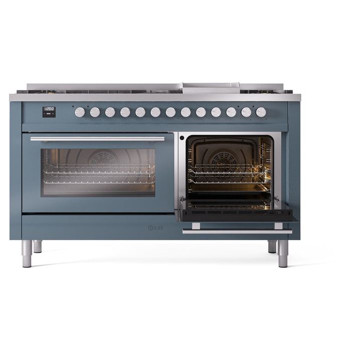 ILVE Professional Plus 60" Dual Fuel Range with 9 Sealed Burners w/Griddle Triple Glass Door - UP60FWMP
