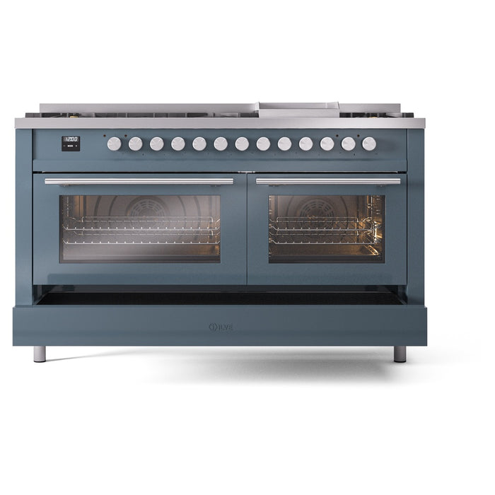 ILVE Professional Plus 60" Dual Fuel Range with 9 Sealed Burners w/Griddle Triple Glass Door - UP60FWMP