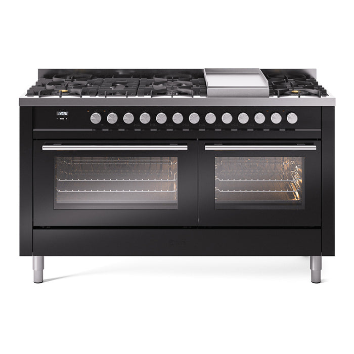 ILVE Professional Plus 60" Dual Fuel Range with 9 Sealed Burners w/Griddle Triple Glass Door - UP60FWMP