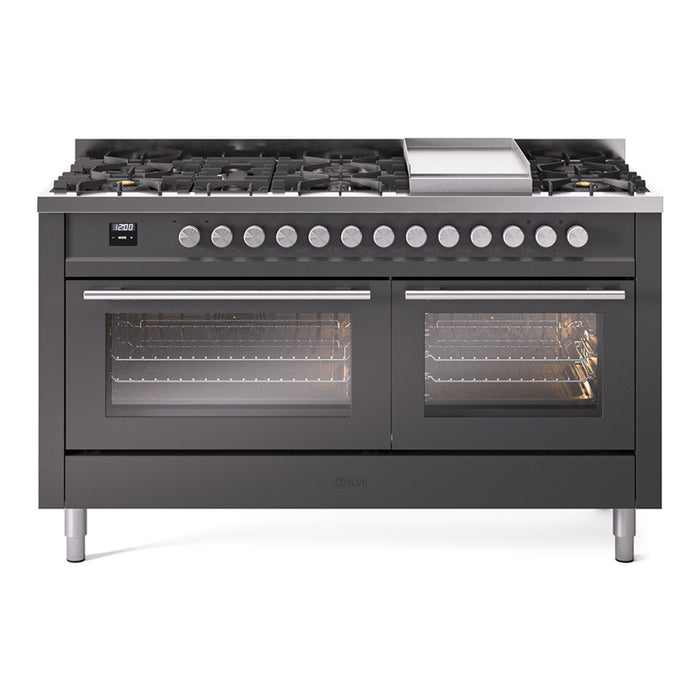 ILVE Professional Plus 60" Dual Fuel Range with 9 Sealed Burners w/Griddle Triple Glass Door - UP60FWMP