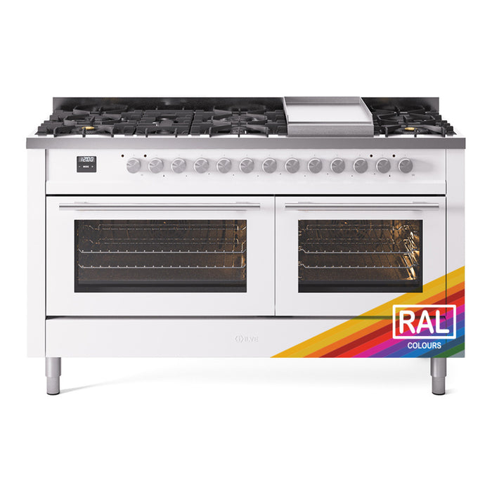 ILVE Professional Plus 60" Dual Fuel Range with 9 Sealed Burners w/Griddle Triple Glass Door - UP60FWMP