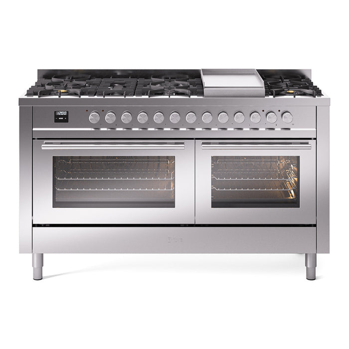 ILVE Professional Plus 60" Dual Fuel Range with 9 Sealed Burners w/Griddle Triple Glass Door - UP60FWMP