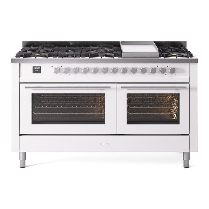 ILVE Professional Plus 60" Dual Fuel Range with 9 Sealed Burners w/Griddle Triple Glass Door - UP60FWMP
