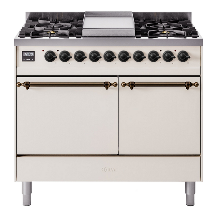 ILVE Nostalgie II 40" Dual Fuel Range with 6 Sealed Burners + Griddle Solid Door - UPD40FQNMP