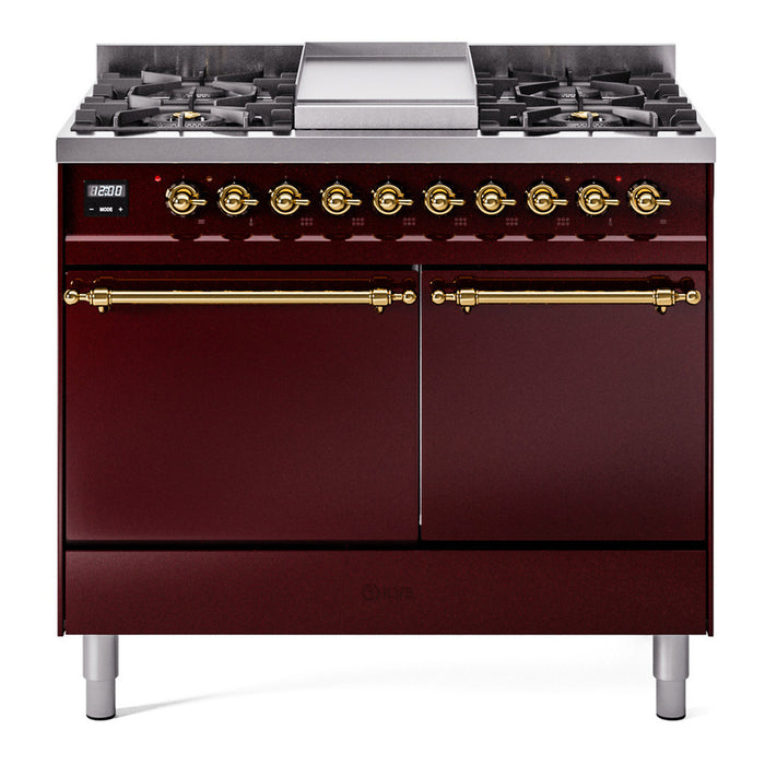 ILVE Nostalgie II 40" Dual Fuel Range with 6 Sealed Burners + Griddle Solid Door - UPD40FQNMP