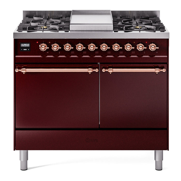 ILVE Nostalgie II 40" Dual Fuel Range with 6 Sealed Burners + Griddle Solid Door - UPD40FQNMP