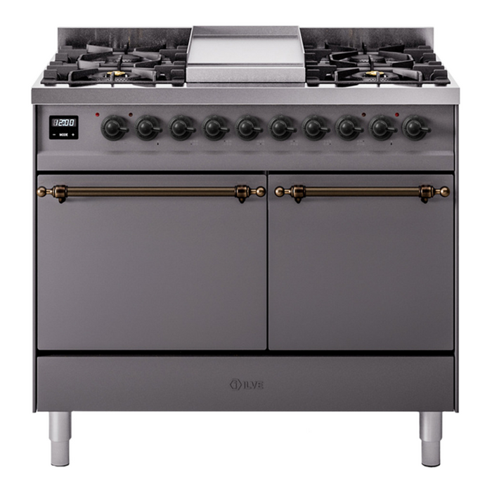 ILVE Nostalgie II 40" Dual Fuel Range with 6 Sealed Burners + Griddle Solid Door - UPD40FQNMP