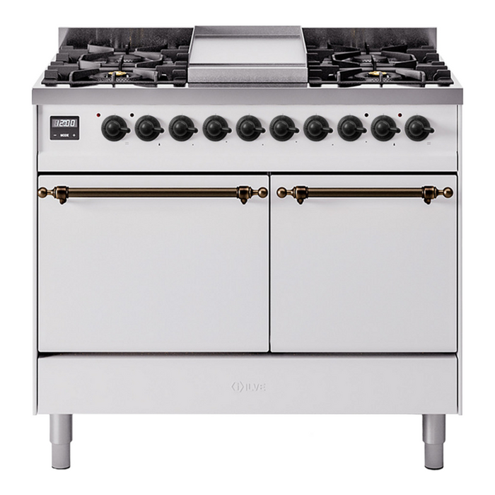 ILVE Nostalgie II 40" Dual Fuel Range with 6 Sealed Burners + Griddle Solid Door - UPD40FQNMP