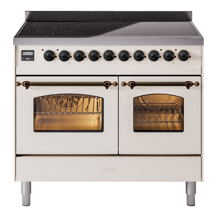 ILVE 40" Nostalgie II Series Freestanding Electric Double Oven Range with 6 Elements, Triple Glass Cool Door, Convection Oven, TFT Oven Control Display and Child Lock - UPDI406NMP
