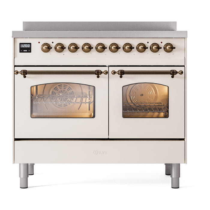 ILVE 40" Nostalgie II Series Freestanding Electric Double Oven Range with 6 Elements, Triple Glass Cool Door, Convection Oven, TFT Oven Control Display and Child Lock - UPDI406NMP