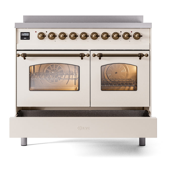 ILVE 40" Nostalgie II Series Freestanding Electric Double Oven Range with 6 Elements, Triple Glass Cool Door, Convection Oven, TFT Oven Control Display and Child Lock - UPDI406NMP