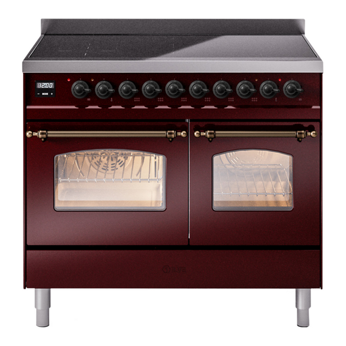 ILVE 40" Nostalgie II Series Freestanding Electric Double Oven Range with 6 Elements, Triple Glass Cool Door, Convection Oven, TFT Oven Control Display and Child Lock - UPDI406NMP