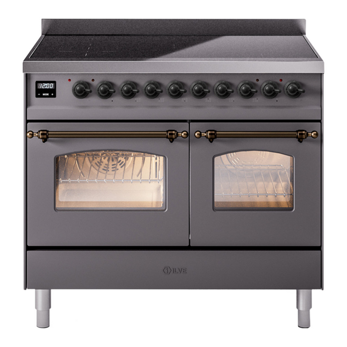 ILVE 40" Nostalgie II Series Freestanding Electric Double Oven Range with 6 Elements, Triple Glass Cool Door, Convection Oven, TFT Oven Control Display and Child Lock - UPDI406NMP