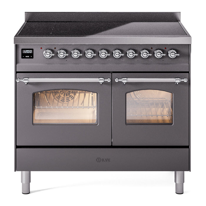 ILVE 40" Nostalgie II Series Freestanding Electric Double Oven Range with 6 Elements, Triple Glass Cool Door, Convection Oven, TFT Oven Control Display and Child Lock - UPDI406NMP