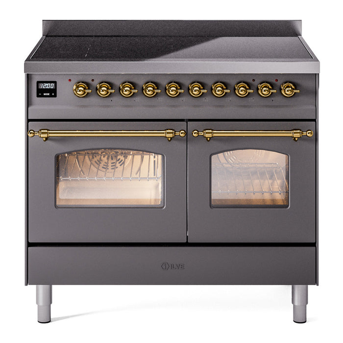 ILVE 40" Nostalgie II Series Freestanding Electric Double Oven Range with 6 Elements, Triple Glass Cool Door, Convection Oven, TFT Oven Control Display and Child Lock - UPDI406NMP