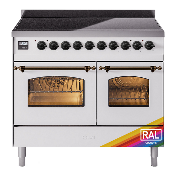ILVE 40" Nostalgie II Series Freestanding Electric Double Oven Range with 6 Elements, Triple Glass Cool Door, Convection Oven, TFT Oven Control Display and Child Lock - UPDI406NMP