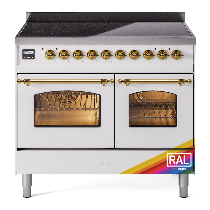 ILVE 40" Nostalgie II Series Freestanding Electric Double Oven Range with 6 Elements, Triple Glass Cool Door, Convection Oven, TFT Oven Control Display and Child Lock - UPDI406NMP