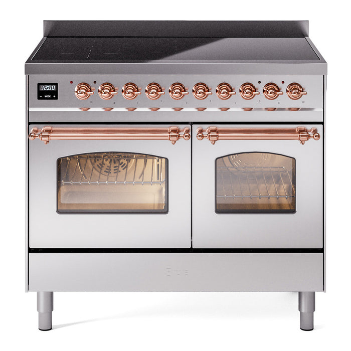 ILVE 40" Nostalgie II Series Freestanding Electric Double Oven Range with 6 Elements, Triple Glass Cool Door, Convection Oven, TFT Oven Control Display and Child Lock - UPDI406NMP