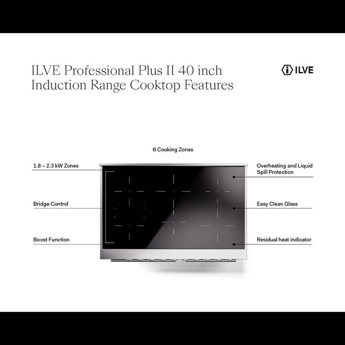 ILVE 40" Professional Plus II Series Freestanding Electric Double Oven Range with 5 Elements, Triple Glass Cool Door - UPDI406WMP