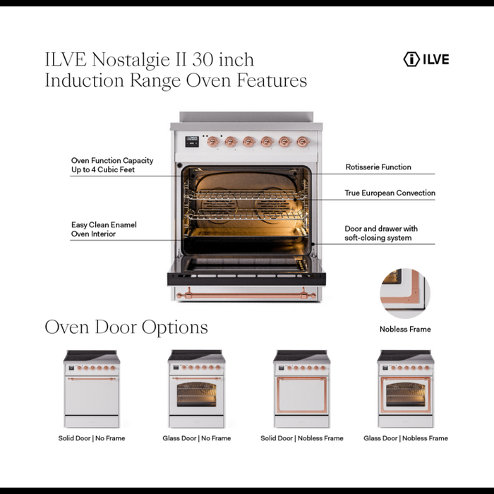 ILVE Nostalgie II 30" Electric Range with 4 Induction Elements Solid Door - UPI304QNMP