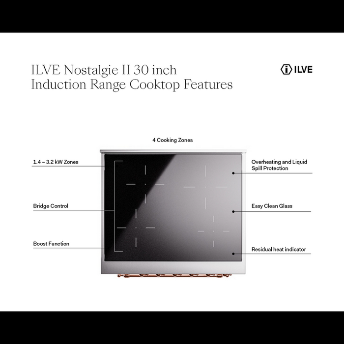 ILVE Nostalgie II 30" Electric Range with 4 Induction Elements Solid Door - UPI304QNMP