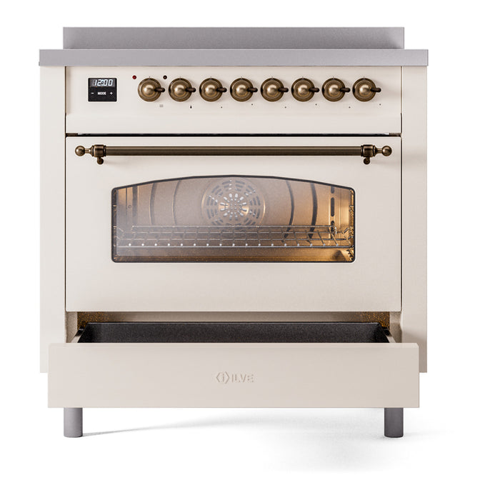 ILVE 36" Nostalgie II Series Freestanding Electric Double Oven Range with 5 Elements, Triple Glass Cool Door, Convection Oven, TFT Oven Control Display and Child Lock - UPI366NMP
