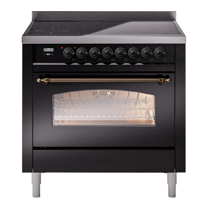 ILVE 36" Nostalgie II Series Freestanding Electric Double Oven Range with 5 Elements, Triple Glass Cool Door, Convection Oven, TFT Oven Control Display and Child Lock - UPI366NMP