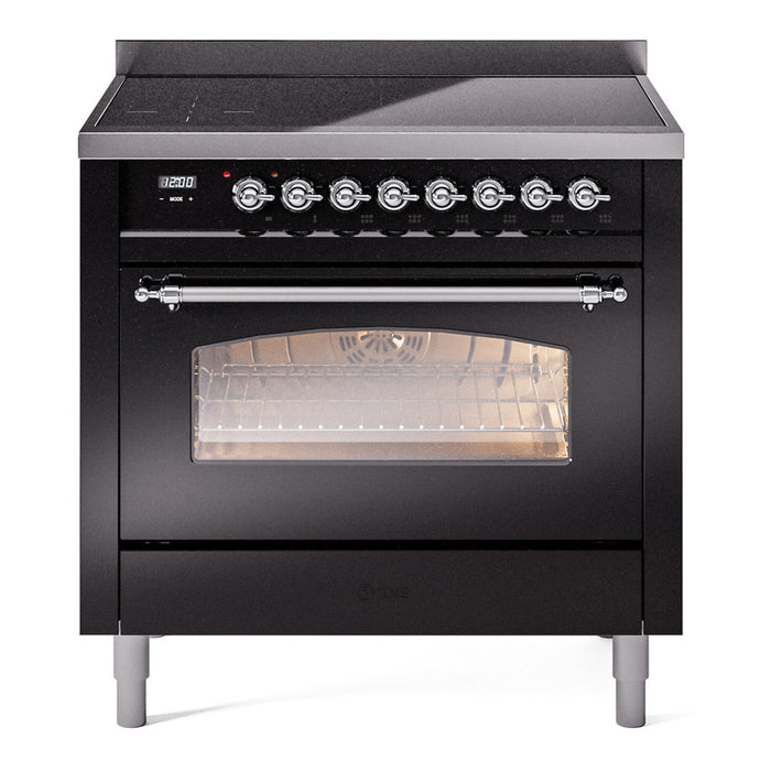 ILVE 36" Nostalgie II Series Freestanding Electric Double Oven Range with 5 Elements, Triple Glass Cool Door, Convection Oven, TFT Oven Control Display and Child Lock - UPI366NMP