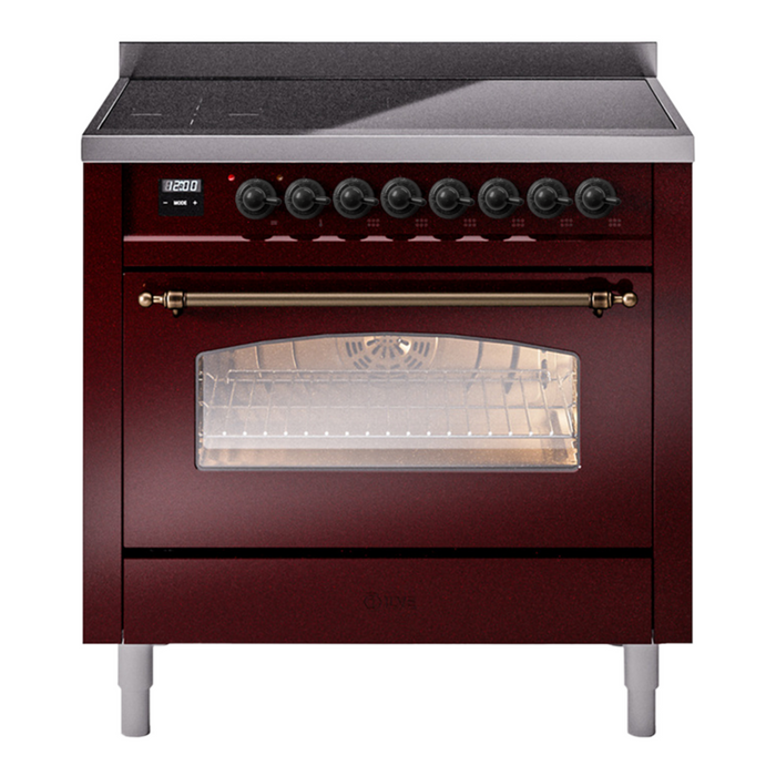 ILVE 36" Nostalgie II Series Freestanding Electric Double Oven Range with 5 Elements, Triple Glass Cool Door, Convection Oven, TFT Oven Control Display and Child Lock - UPI366NMP