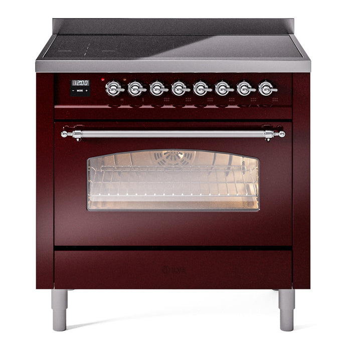 ILVE 36" Nostalgie II Series Freestanding Electric Double Oven Range with 5 Elements, Triple Glass Cool Door, Convection Oven, TFT Oven Control Display and Child Lock - UPI366NMP
