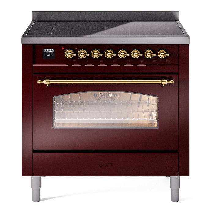 ILVE 36" Nostalgie II Series Freestanding Electric Double Oven Range with 5 Elements, Triple Glass Cool Door, Convection Oven, TFT Oven Control Display and Child Lock - UPI366NMP