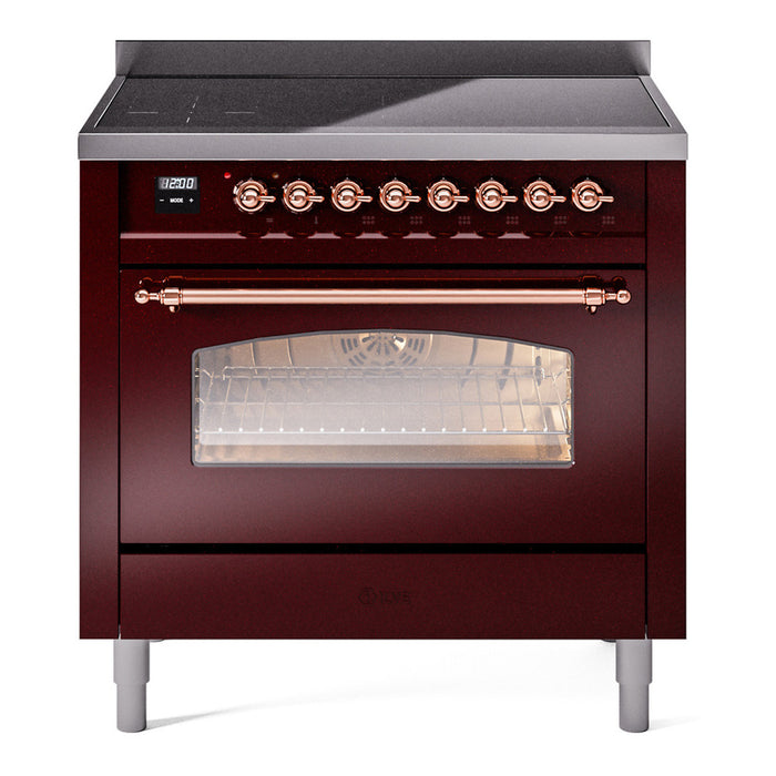 ILVE 36" Nostalgie II Series Freestanding Electric Double Oven Range with 5 Elements, Triple Glass Cool Door, Convection Oven, TFT Oven Control Display and Child Lock - UPI366NMP