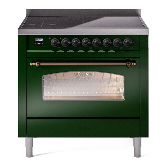 ILVE 36" Nostalgie II Series Freestanding Electric Double Oven Range with 5 Elements, Triple Glass Cool Door, Convection Oven, TFT Oven Control Display and Child Lock - UPI366NMP