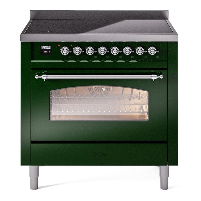 ILVE 36" Nostalgie II Series Freestanding Electric Double Oven Range with 5 Elements, Triple Glass Cool Door, Convection Oven, TFT Oven Control Display and Child Lock - UPI366NMP