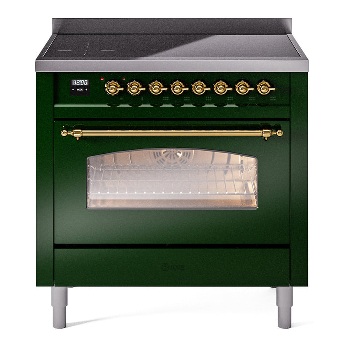 ILVE 36" Nostalgie II Series Freestanding Electric Double Oven Range with 5 Elements, Triple Glass Cool Door, Convection Oven, TFT Oven Control Display and Child Lock - UPI366NMP