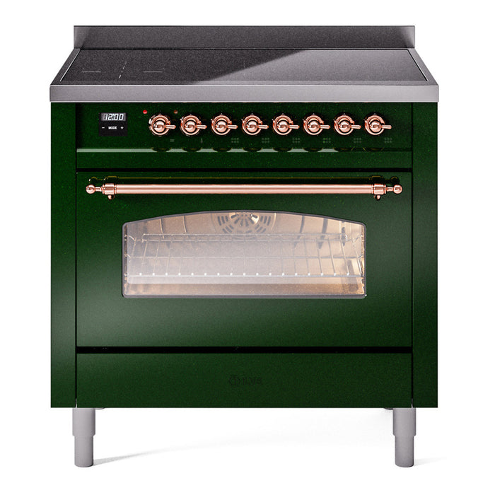 ILVE 36" Nostalgie II Series Freestanding Electric Double Oven Range with 5 Elements, Triple Glass Cool Door, Convection Oven, TFT Oven Control Display and Child Lock - UPI366NMP