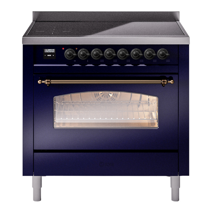 ILVE 36" Nostalgie II Series Freestanding Electric Double Oven Range with 5 Elements, Triple Glass Cool Door, Convection Oven, TFT Oven Control Display and Child Lock - UPI366NMP