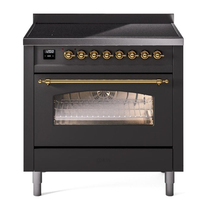 ILVE 36" Nostalgie II Series Freestanding Electric Double Oven Range with 5 Elements, Triple Glass Cool Door, Convection Oven, TFT Oven Control Display and Child Lock - UPI366NMP