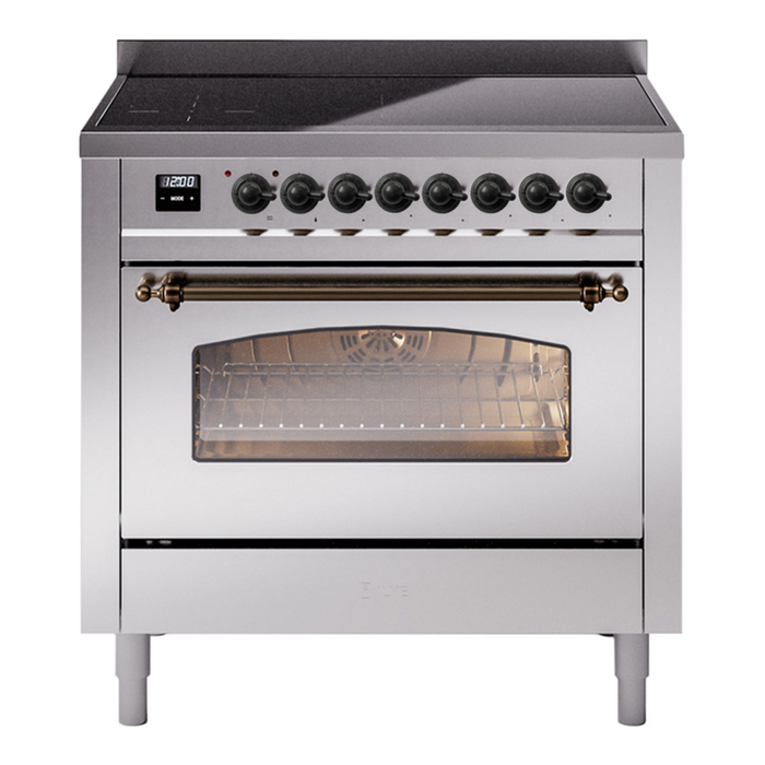 ILVE 36" Nostalgie II Series Freestanding Electric Double Oven Range with 5 Elements, Triple Glass Cool Door, Convection Oven, TFT Oven Control Display and Child Lock - UPI366NMP