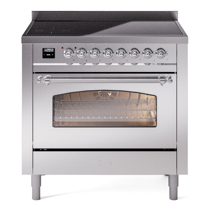 ILVE 36" Nostalgie II Series Freestanding Electric Double Oven Range with 5 Elements, Triple Glass Cool Door, Convection Oven, TFT Oven Control Display and Child Lock - UPI366NMP