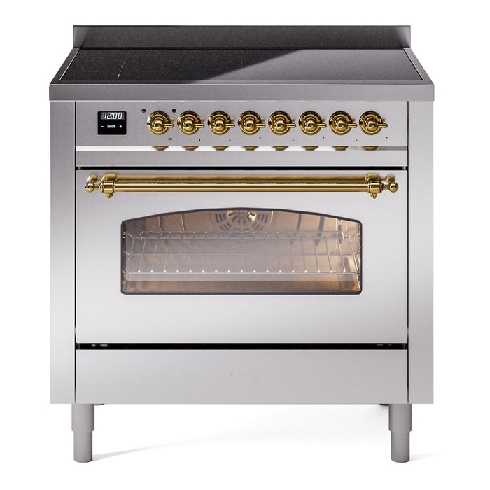ILVE 36" Nostalgie II Series Freestanding Electric Double Oven Range with 5 Elements, Triple Glass Cool Door, Convection Oven, TFT Oven Control Display and Child Lock - UPI366NMP