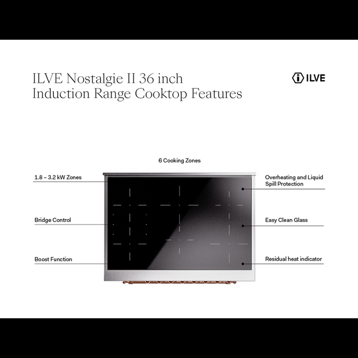 ILVE Nostalgie II 36" Electric Range with 6 Induction Elements Solid Door - UPI366QNMP