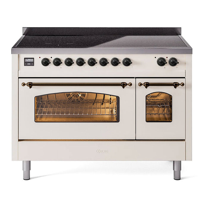 ILVE 48" Nostalgie II Series Freestanding Electric Double Oven Range with 8 Elements, Triple Glass Cool Door, Convection Oven, TFT Oven Control Display and Child Lock - UPI486NMP